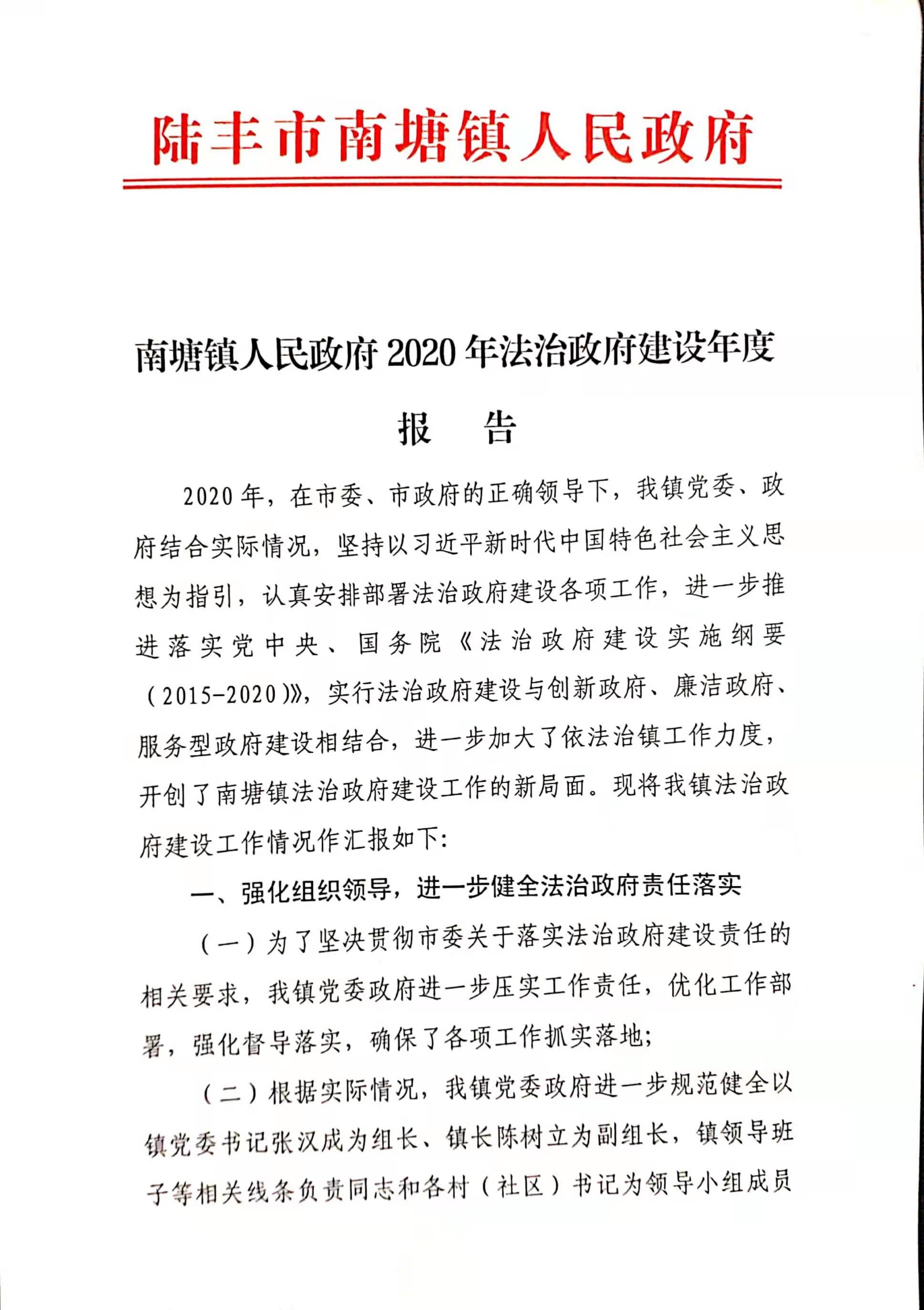 南塘鎮(zhèn)人民政府2020年度法治政府建設年度報告_00.png